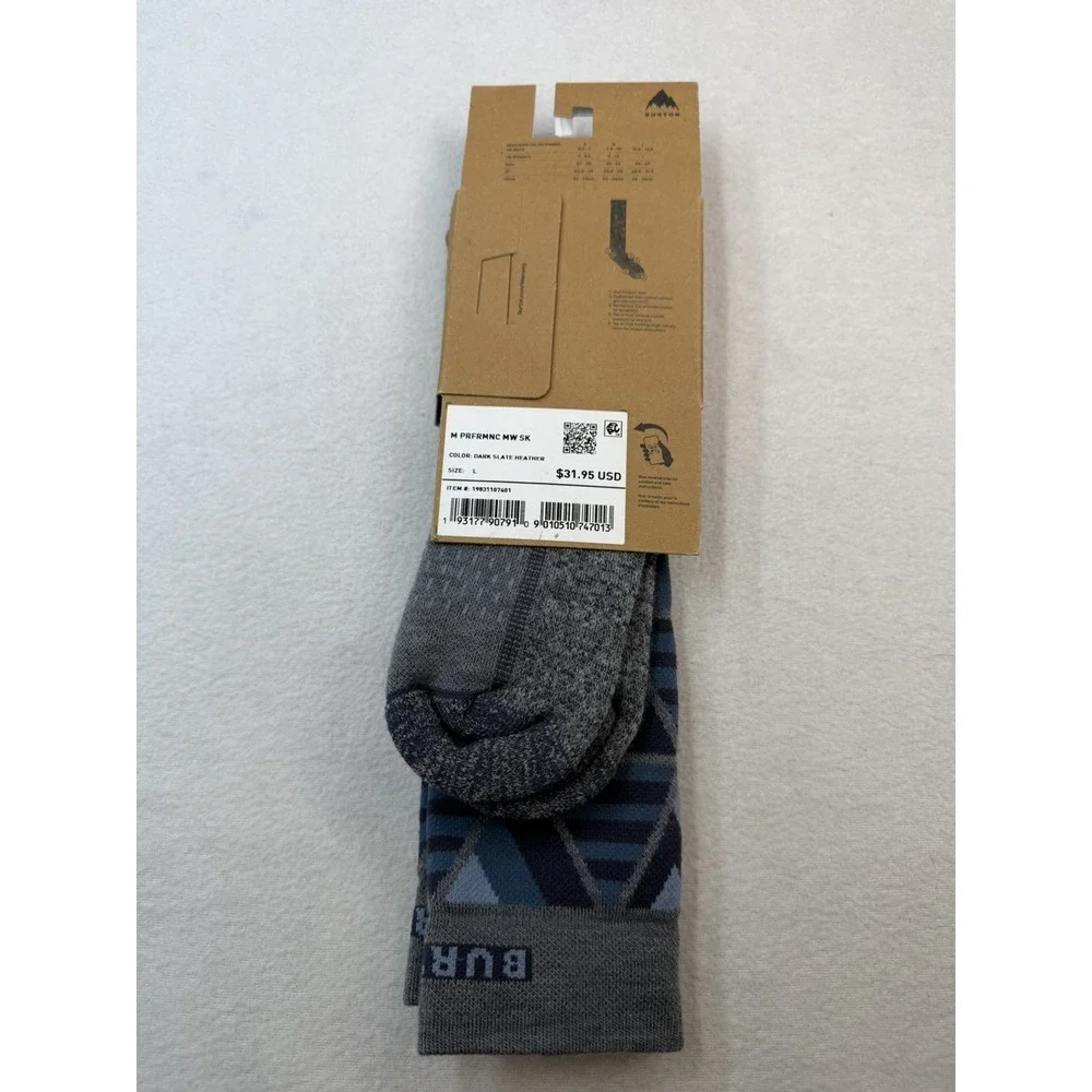 Burton Performance Midweight Wool Snowboard Socks Mens Large Dark Slate Heather